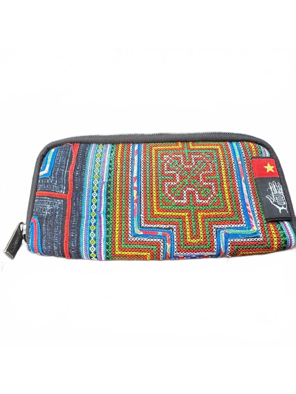 Ethnotek Multicolor Patterned Zip Wallet with Hand Embroidery